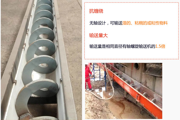 WLS无轴绿巨人app下载输送量大是相同直径有轴绿巨人app下载的1.5倍，抗缠绕性好，无轴设计，可输送湿的、粘稠的或粘性物料。